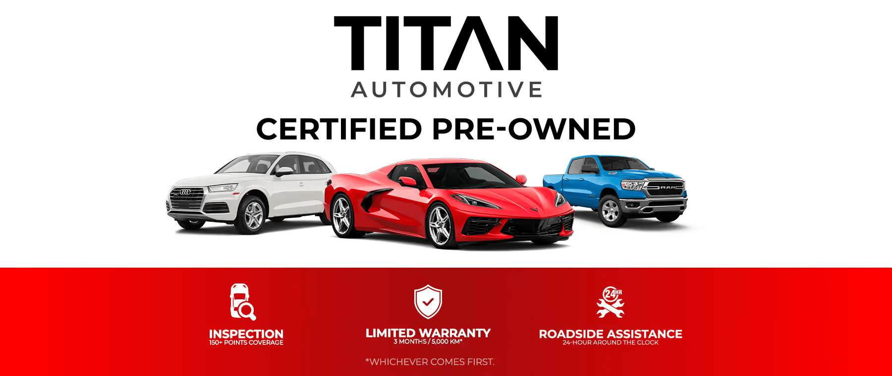 Titan Automotive certified pre-owned cars with 150+ point inspection, warranty, and roadside assistance.