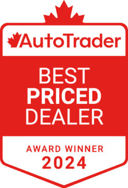 AutoTrader 2024 Best Priced Dealer Award badge with red maple leaf emblem.