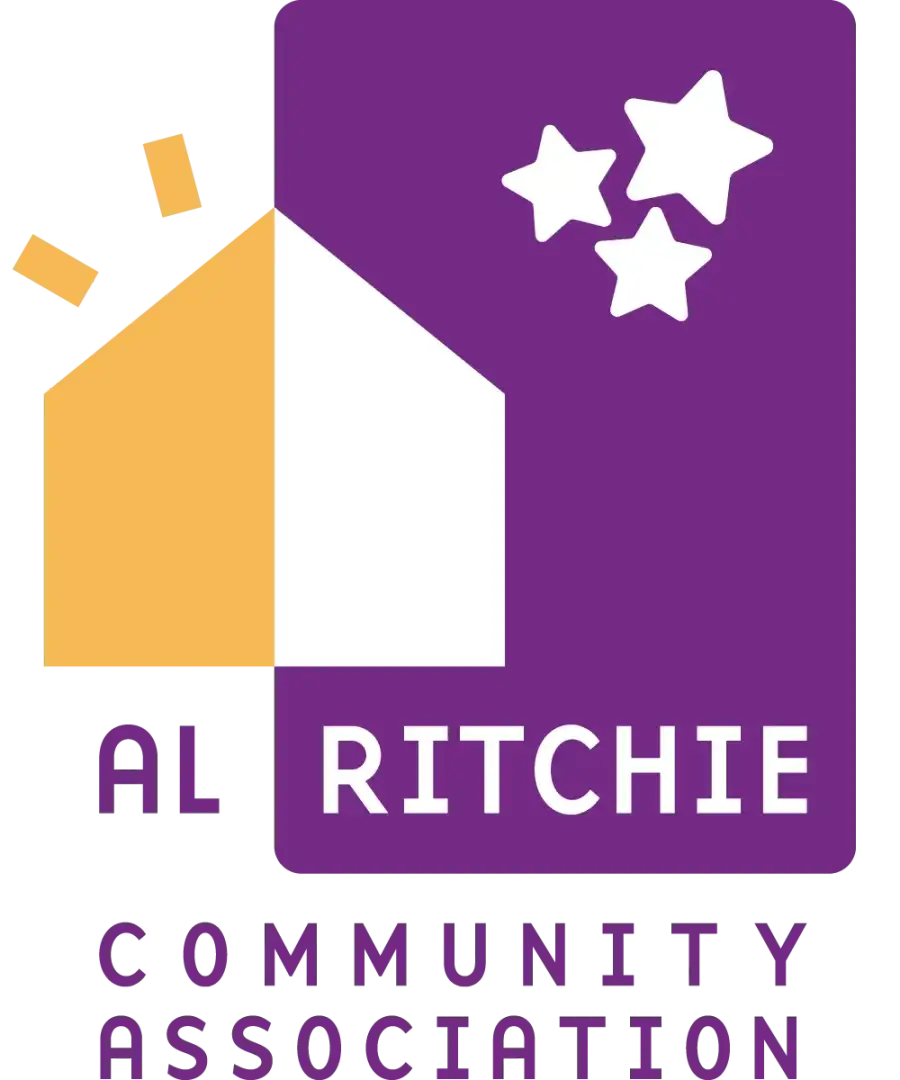 Logo of Al Ritchie Community Association with stars and geometric shapes.