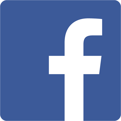 White lowercase "f" logo on a blue square background, representing Facebook.